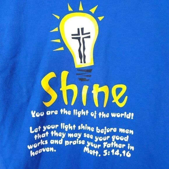 Vintage Christian T Shirt Mens Size Large Blue Let Your Light Shine Bible Verse - Picture 4 of 6